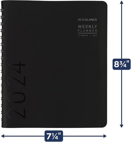 AT-A-GLANCE 2024 Monthly Planner, 7" x 8-3/4", Medium, Monthly Tabs, Faux Leather, Contemporary Lite, Black (70545X0524) in Saudi Arabia