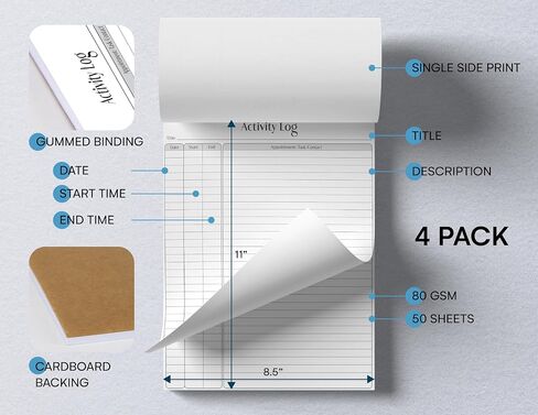 Better Office Products Activity Log Notepad, 8.5" x 11", Planning Note Pad, 50 Sheets, Daily Time Tracking Productivity Checklist Organizer,(4 Pack) in Saudi Arabia