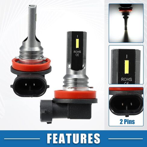 H11 Fog Lights Bulbs Bulb 80W Power 2 LED CSP Chips Auto LED Car Driving Running Lamp Bright Waterproof Aluminum White (Set of 2) in Saudi Arabia