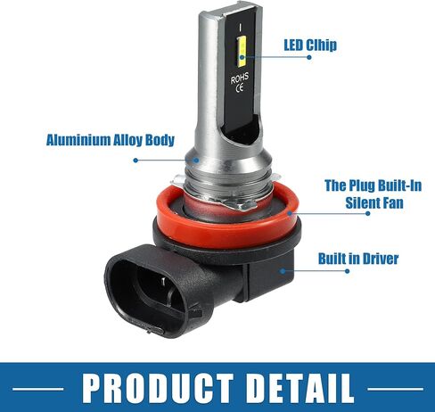 H11 Fog Lights Bulbs Bulb 80W Power 2 LED CSP Chips Auto LED Car Driving Running Lamp Bright Waterproof Aluminum White (Set of 2) in Saudi Arabia