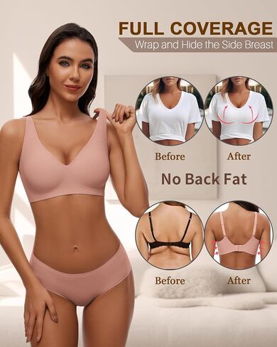 WOWENY حمالات الصدر اللاسلكية للنساء بدون أسلاك داخلية تغطية كاملة حمالة صدر رافعة للصدر مريحة عميقة على شكل حرف V مع دعم in Kuwait