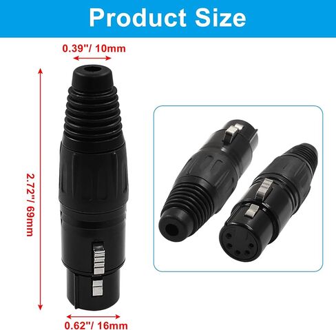 4 Pin XLR Male & Female Connector Mic Plug Adapter, Microphone Connector XLR Cable Ends Replacement Black Audio Socket-2Pair in Saudi Arabia