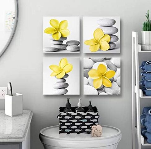 Genius Decor Farmhouse Wall Art for Kitchen Canvas Print Watercolor Family Gathers Here and Forever Home Mason Jar Cotton Floral Plants Artwork Four 12x12inch Framed Prints in Saudi Arabia