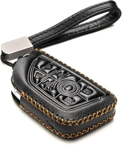 Vitodeco Genuine Leather Smart Key Fob Case with Leather Key Strap Compatible for Chevrolet Corvette C8 2020 - 2024 (7-Button, Black/Red) in Kuwait