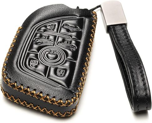 Vitodeco Genuine Leather Smart Key Fob Case with Leather Key Strap Compatible for Chevrolet Corvette C8 2020 - 2024 (7-Button, Black/Red) in Kuwait