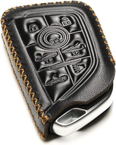 Vitodeco Genuine Leather Smart Key Fob Case with Leather Key Strap Compatible for Chevrolet Corvette C8 2020 - 2024 (7-Button, Black/Red) in Kuwait