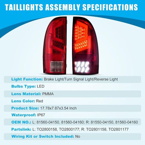 CPW LED Tail Light Compatible With 2005-2015 Toyota Tacoma Pickup Red Turn Signal Light Rear Brake Lamp Driver and Passenger Side Tail Light Replacement Assembly Clear Lens in Saudi Arabia