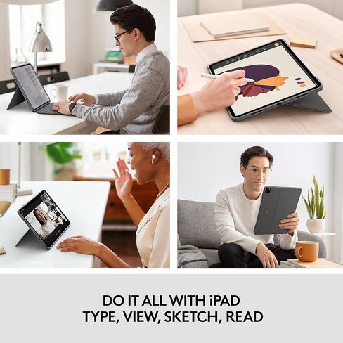 Logitech Combo Touch iPad Pro 12.9-inch (5th, 6th gen - 2021, 2022) Keyboard Case - Detachable Backlit Keyboard with Kickstand, Click-Anywhere Trackpad, Smart Connector - Oxford Gray; USA Layout in Saudi Arabia