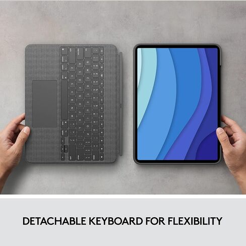 Logitech Combo Touch iPad Pro 12.9-inch (5th, 6th gen - 2021, 2022) Keyboard Case - Detachable Backlit Keyboard with Kickstand, Click-Anywhere Trackpad, Smart Connector - Oxford Gray; USA Layout in Saudi Arabia