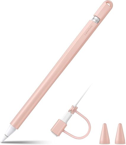 Fintie Silicone Sleeve Compatible with Apple Pencil 1st Generation, Ultra Light Pen Skin Case Cover Soft Protective Pencil Grip Holder with 2 Nib Covers & Cable Adapter Tether, Black in Saudi Arabia
