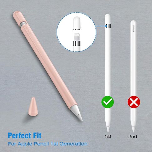 Fintie Silicone Sleeve Compatible with Apple Pencil 1st Generation, Ultra Light Pen Skin Case Cover Soft Protective Pencil Grip Holder with 2 Nib Covers & Cable Adapter Tether, Black in Saudi Arabia