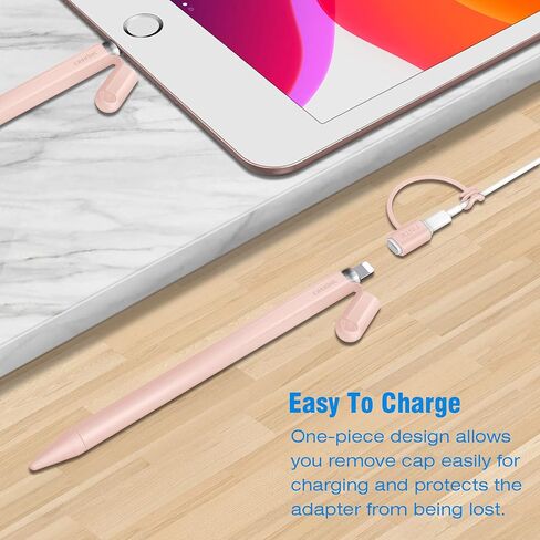 Fintie Silicone Sleeve Compatible with Apple Pencil 1st Generation, Ultra Light Pen Skin Case Cover Soft Protective Pencil Grip Holder with 2 Nib Covers & Cable Adapter Tether, Black in Saudi Arabia