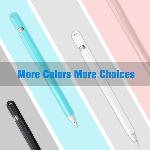 Fintie Silicone Sleeve Compatible with Apple Pencil 1st Generation, Ultra Light Pen Skin Case Cover Soft Protective Pencil Grip Holder with 2 Nib Covers & Cable Adapter Tether, Black in Saudi Arabia