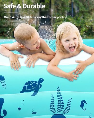 حمام سباحة قابل للنفخ، حمام سباحة للأطفال مع رشاش، 97 بوصة × 90 بوصة × 20 بوصة، حمامات سباحة عائلية كاملة الحجم، فوق حمام السباحة في الفناء الخلفي الأرضي مع مقعد، مركز مياه صيفي لعمر 3 سنوات فما فوق (أزرق) in Kuwait