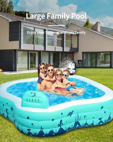 حمام سباحة قابل للنفخ، حمام سباحة للأطفال مع رشاش، 97 بوصة × 90 بوصة × 20 بوصة، حمامات سباحة عائلية كاملة الحجم، فوق حمام السباحة في الفناء الخلفي الأرضي مع مقعد، مركز مياه صيفي لعمر 3 سنوات فما فوق (أزرق) in Kuwait