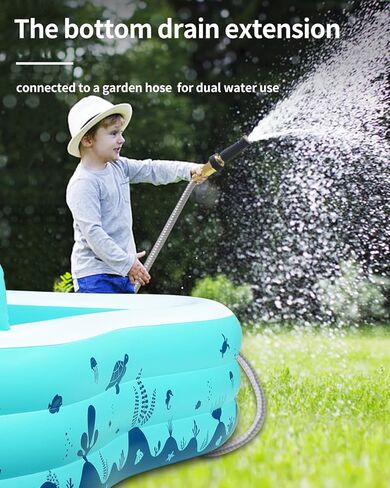 حمام سباحة قابل للنفخ، حمام سباحة للأطفال مع رشاش، 97 بوصة × 90 بوصة × 20 بوصة، حمامات سباحة عائلية كاملة الحجم، فوق حمام السباحة في الفناء الخلفي الأرضي مع مقعد، مركز مياه صيفي لعمر 3 سنوات فما فوق (أزرق) in Kuwait