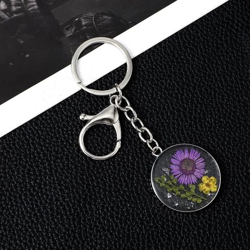 Pressed Flower Keychain, Forget-Me-Not Real Flower Keyrings Dried Flower Key Ring Wildflower Aesthetic Key Chain in Saudi Arabia