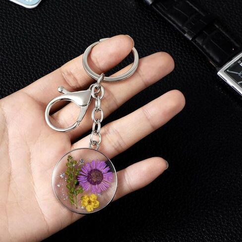 Pressed Flower Keychain, Forget-Me-Not Real Flower Keyrings Dried Flower Key Ring Wildflower Aesthetic Key Chain in Saudi Arabia