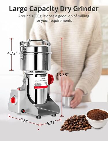Electric Grain Grinder Mill 1000g, High-speed Commercial Spice Grinder Upgraded Stainless Steel Pulverizer Grinding Machine for Kitchen Dry Spice Herbs Grains Coffee Rice Pepper (1000g Swing Type) in Saudi Arabia