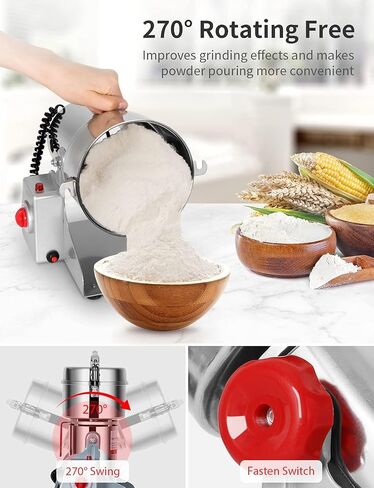 Electric Grain Grinder Mill 1000g, High-speed Commercial Spice Grinder Upgraded Stainless Steel Pulverizer Grinding Machine for Kitchen Dry Spice Herbs Grains Coffee Rice Pepper (1000g Swing Type) in Saudi Arabia