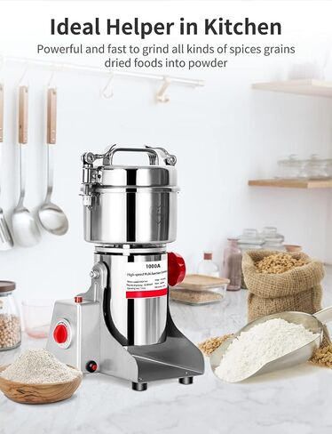 Electric Grain Grinder Mill 1000g, High-speed Commercial Spice Grinder Upgraded Stainless Steel Pulverizer Grinding Machine for Kitchen Dry Spice Herbs Grains Coffee Rice Pepper (1000g Swing Type) in Saudi Arabia