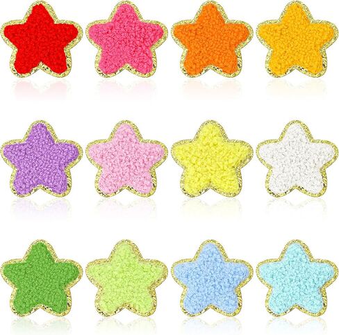 12 Pack Star Patches Iron on Chenille Patches Golden Edges Fabric Patches Sew on Applique Cute Vintage Embroidered Patches Badge for Clothes Jeans Jacket Hats Dress Backpacks DIY Clothing Repair in Saudi Arabia