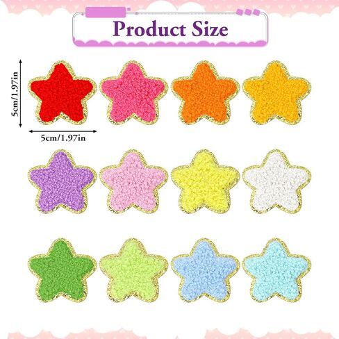 12 Pack Star Patches Iron on Chenille Patches Golden Edges Fabric Patches Sew on Applique Cute Vintage Embroidered Patches Badge for Clothes Jeans Jacket Hats Dress Backpacks DIY Clothing Repair in Saudi Arabia