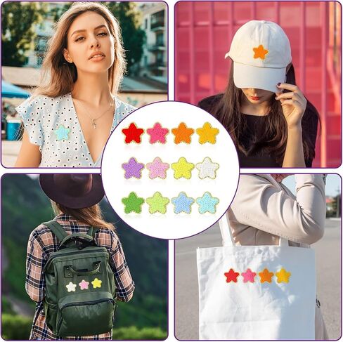 12 Pack Star Patches Iron on Chenille Patches Golden Edges Fabric Patches Sew on Applique Cute Vintage Embroidered Patches Badge for Clothes Jeans Jacket Hats Dress Backpacks DIY Clothing Repair in Saudi Arabia