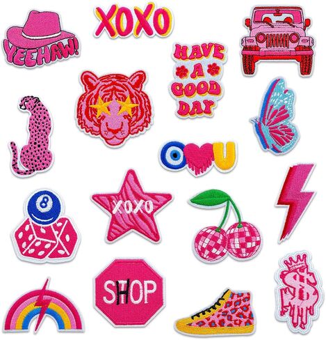 16 PCS Embroidered Applique Iron on Patches Sew on Applique Pink Cherry Embroidered Patch DIY Craft Accessories for Dress Jackets Jeans Backpacks Hats Clothing Decoration, Cherry in Saudi Arabia
