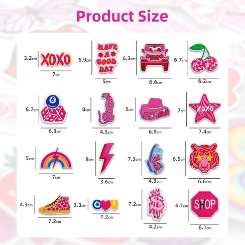 16 PCS Embroidered Applique Iron on Patches Sew on Applique Pink Cherry Embroidered Patch DIY Craft Accessories for Dress Jackets Jeans Backpacks Hats Clothing Decoration, Cherry in Saudi Arabia
