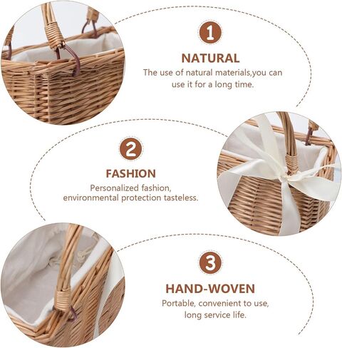 ABOOFAN Wicker Handbag Woven Rattan Basket Purse for Women Top Handle Wedding Flower Girl Baskets Boho Style Beach Bag Straw Tote Bag Summer Clutch Picnic Basket Purse White in Saudi Arabia