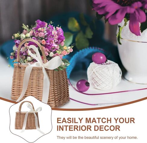 ABOOFAN Wicker Handbag Woven Rattan Basket Purse for Women Top Handle Wedding Flower Girl Baskets Boho Style Beach Bag Straw Tote Bag Summer Clutch Picnic Basket Purse White in Saudi Arabia