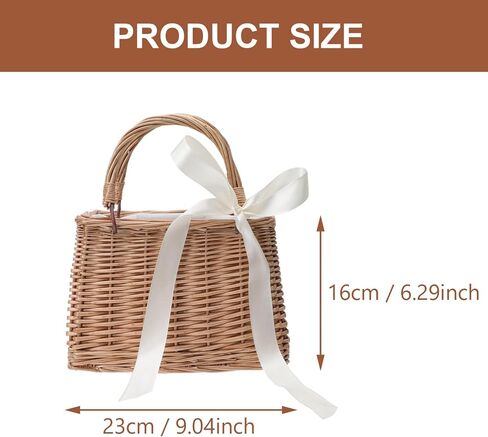 ABOOFAN Wicker Handbag Woven Rattan Basket Purse for Women Top Handle Wedding Flower Girl Baskets Boho Style Beach Bag Straw Tote Bag Summer Clutch Picnic Basket Purse White in Saudi Arabia