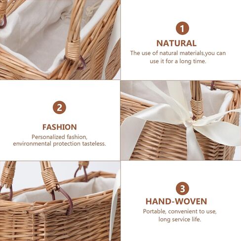 ABOOFAN Wicker Handbag Woven Rattan Basket Purse for Women Top Handle Wedding Flower Girl Baskets Boho Style Beach Bag Straw Tote Bag Summer Clutch Picnic Basket Purse White in Saudi Arabia