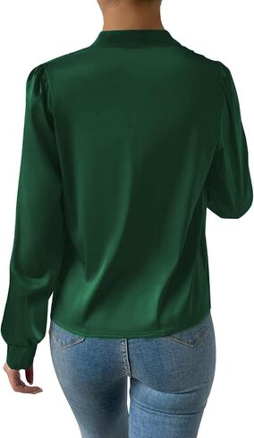 Vrtige Women's Satin Silky Draped Wrap V Neck Ruched Long Sleeve Blouse Shirt Top in Saudi Arabia