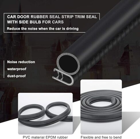 Car Door Rubber Seal Strip with Side Bulb, 10 Feet PVC Bulb Trim with EPDM Automotive Rubber Weather Striping for Cars, Boats, Trucks, RVs, and Home Applications in Kuwait