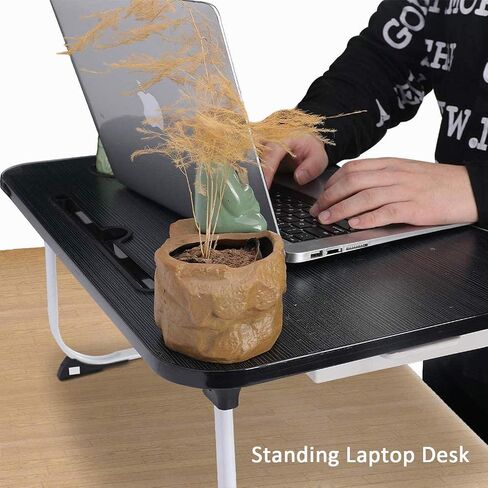 XXL Laptop Table,Portable Lap Table with Beverage Holder and Storage Drawer,Standing Floor Table Adult Work,Folding Laptop Tray for Student Study Writing Eating on Bed Couch Office(27.5"x18.9"x11") in Saudi Arabia