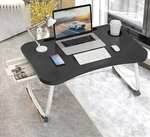 XXL Laptop Table,Portable Lap Table with Beverage Holder and Storage Drawer,Standing Floor Table Adult Work,Folding Laptop Tray for Student Study Writing Eating on Bed Couch Office(27.5"x18.9"x11") in Saudi Arabia