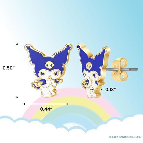 Sanrio Womens Kuromi Stud Earrings Official License, Flash-Plated and Enamel Kuromi Earrings in Saudi Arabia