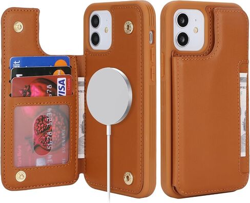 iPhone 12/12 Pro case with Credit Card Holder mag Safe, iPhone 12 Pro Phone Leather Case Wallet for Women Compatible mag Safe Wallet Detachable 2-in-1 for Men-Beige in Kuwait