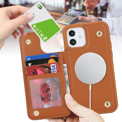 iPhone 12/12 Pro case with Credit Card Holder mag Safe, iPhone 12 Pro Phone Leather Case Wallet for Women Compatible mag Safe Wallet Detachable 2-in-1 for Men-Beige in Kuwait