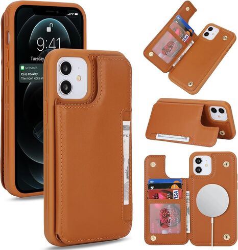 iPhone 12/12 Pro case with Credit Card Holder mag Safe, iPhone 12 Pro Phone Leather Case Wallet for Women Compatible mag Safe Wallet Detachable 2-in-1 for Men-Beige in Kuwait