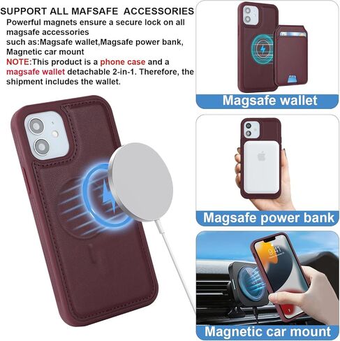 iPhone 12/12 Pro case with Credit Card Holder mag Safe, iPhone 12 Pro Phone Leather Case Wallet for Women Compatible mag Safe Wallet Detachable 2-in-1 for Men-Beige in Kuwait