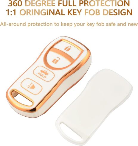 OFFCURVE Key Fob Cover for Nissan, Full TPU Protective Car Key Case Holder for Nissan Xterra Titan Armada Frontier Quest Sentra Infiniti FX35 FX45 QX4 3 Buttons Key Cover Car Accessories, White in Kuwait