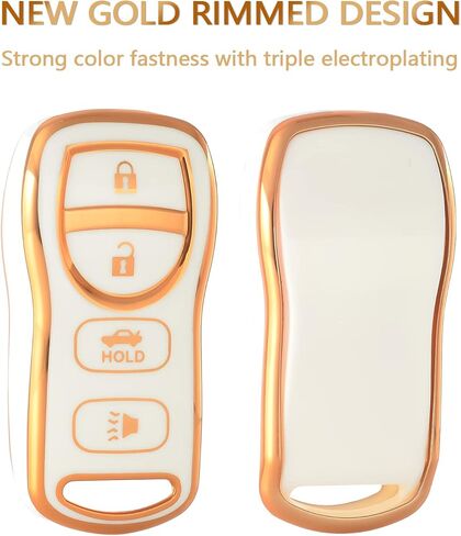 OFFCURVE Key Fob Cover for Nissan, Full TPU Protective Car Key Case Holder for Nissan Xterra Titan Armada Frontier Quest Sentra Infiniti FX35 FX45 QX4 3 Buttons Key Cover Car Accessories, White in Kuwait