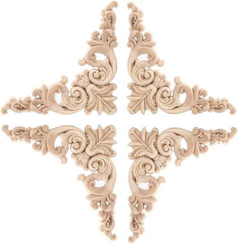 4PCS Corner Wooden Carving Decal Unpainted Wood Appliques Onlays DIY Wood Carved Furniture Appliques Onlays for Wall Bed Door Wardrobe Cabinet Furniture Decoration(04,15x15cm/5.91x5.91inch) in Saudi Arabia