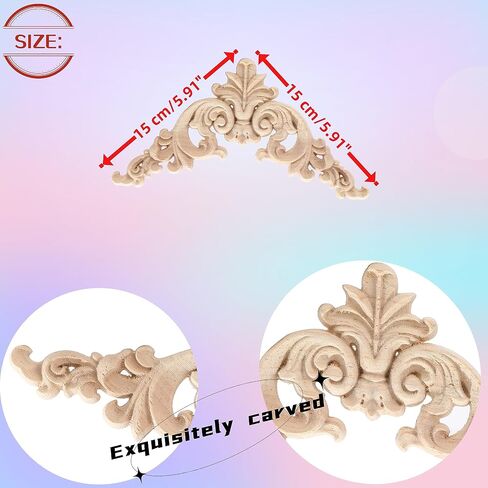 4PCS Corner Wooden Carving Decal Unpainted Wood Appliques Onlays DIY Wood Carved Furniture Appliques Onlays for Wall Bed Door Wardrobe Cabinet Furniture Decoration(04,15x15cm/5.91x5.91inch) in Saudi Arabia