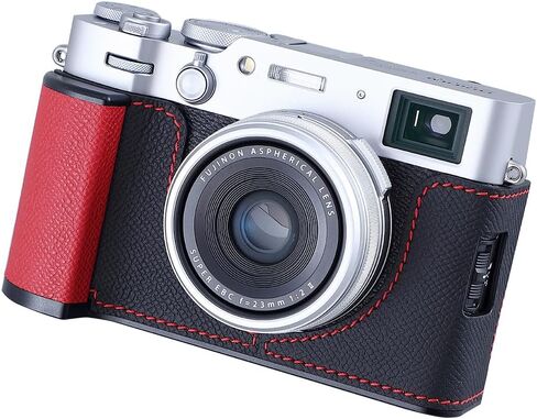 حافظة نصف كاميرا لهاتف Fujifilm Fuji X100VI، حافظة واقية للكاميرا الفورية من الجلد الطبيعي المعدني العتيق، أنيقة محمولة مضادة للصدمات (أسود) in Kuwait