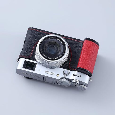 حافظة نصف كاميرا لهاتف Fujifilm Fuji X100VI، حافظة واقية للكاميرا الفورية من الجلد الطبيعي المعدني العتيق، أنيقة محمولة مضادة للصدمات (أسود) in Kuwait