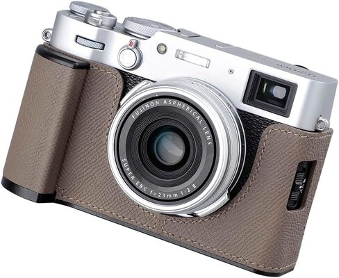 حافظة نصف كاميرا لهاتف Fujifilm Fuji X100VI، حافظة واقية للكاميرا الفورية من الجلد الطبيعي المعدني العتيق، أنيقة محمولة مضادة للصدمات (أسود) in Kuwait